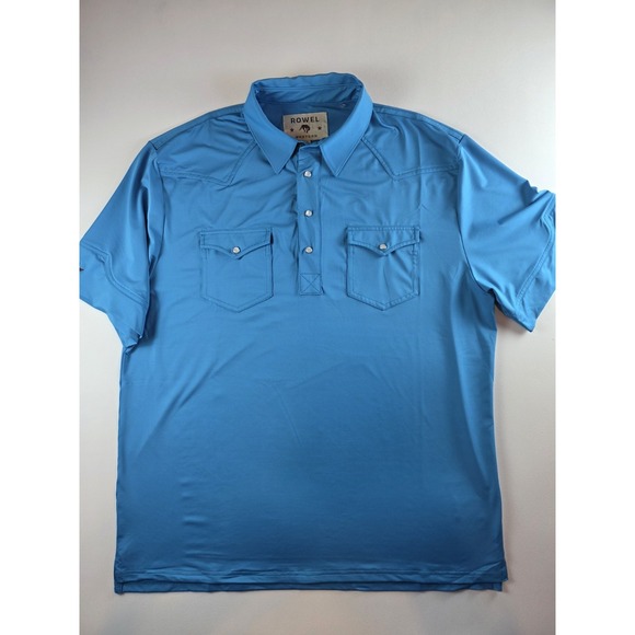 Rowell Western Other - Rowel Western Pearl Snap Solid Blue Shirt Men Size XL Short Sleeve Stretch Rodeo